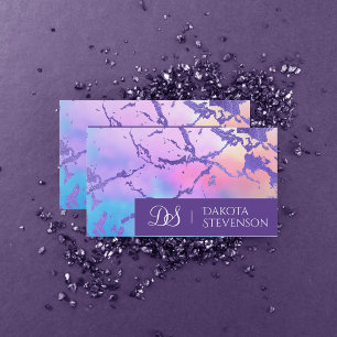 Carte De Visite Marbre cool   Monogramme rose pastel violet