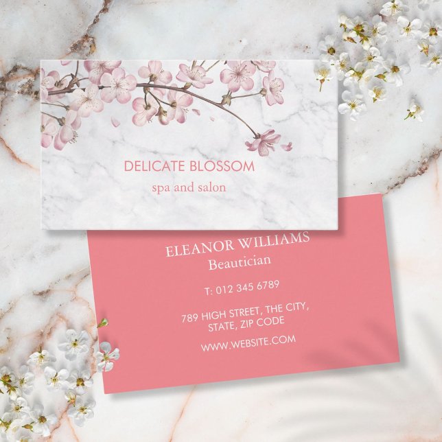 Carte De Visite Marbre de Fleur chic et moderne (Chic Modern Delicate Blossom Marble Business Card)
