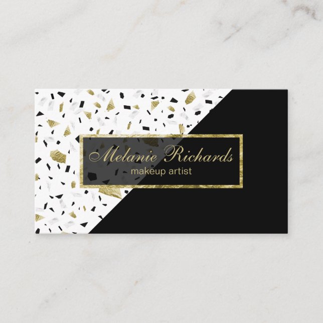 Carte De Visite Marbre d'or moderne Terrazzo Motif noir (Devant)