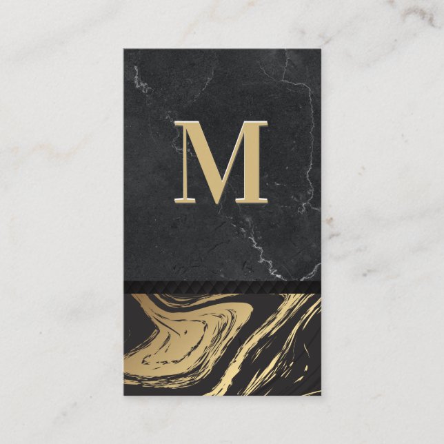Carte De Visite Marbre d'or noir | Monogramme gravé (Devant)