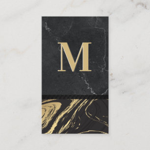 Carte De Visite Marbre d'or noir   Monogramme gravé   Ardoise