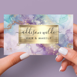 Carte De Visite Marbre élégant sarcelle violet et or à l'aquarelle