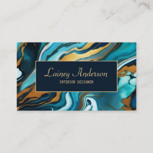 Carte De Visite Marbre faux bleu vert jaune tendance Or