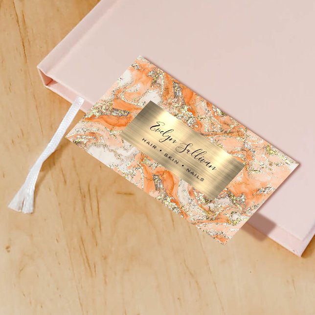 Carte De Visite Marbre fluide or Peach (Créateur téléchargé)