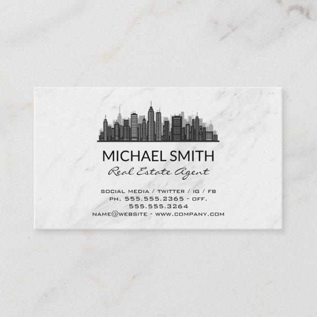 Carte De Visite Marbre | Logo de l'agent immobilier (Devant)
