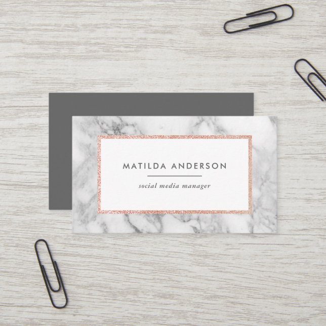 Carte De Visite Marbre minimal moderne et or rose géométrique (Devant/Arrière en situation)