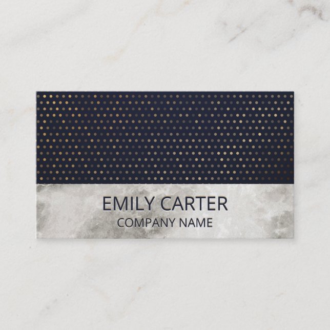 Carte De Visite Marbre | Motif de points d'or | Luxe Bleu foncé (Devant)