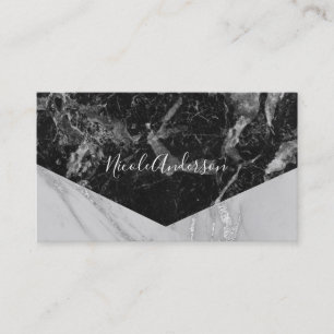 Carte De Visite Marbre Noir Blanc & Argent Moderne Glamour Tendanc