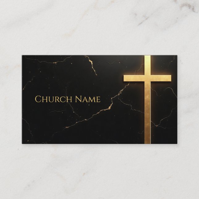 Carte De Visite Marbre noir élégant avec Croix d'or (Devant)