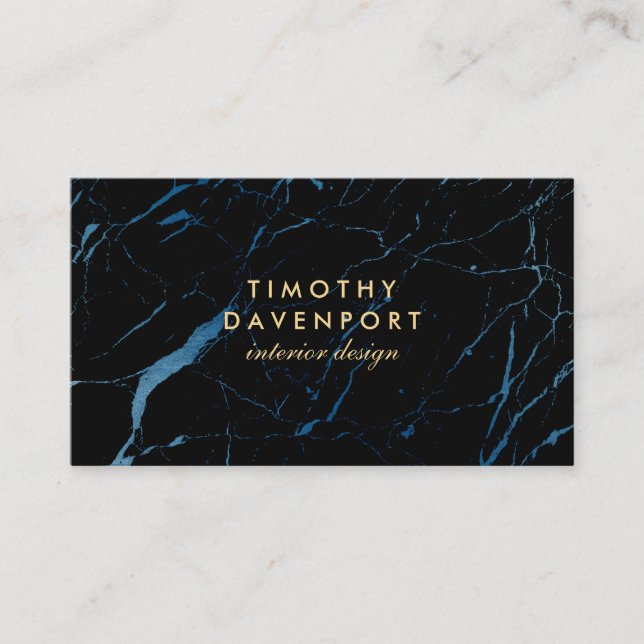 Carte De Visite Marbre noir et bleu avec Faux Gold Text II (Devant)