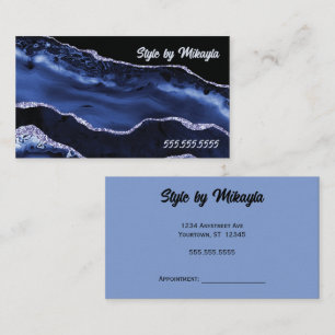Carte De Visite Marbre Noir et Bleu Style Cheveux Ongles Beauté