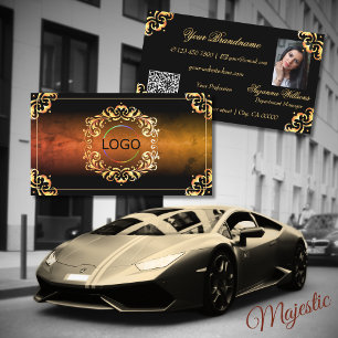 Carte De Visite Marbre Noir et Or Décor Logo Photo QR Code
