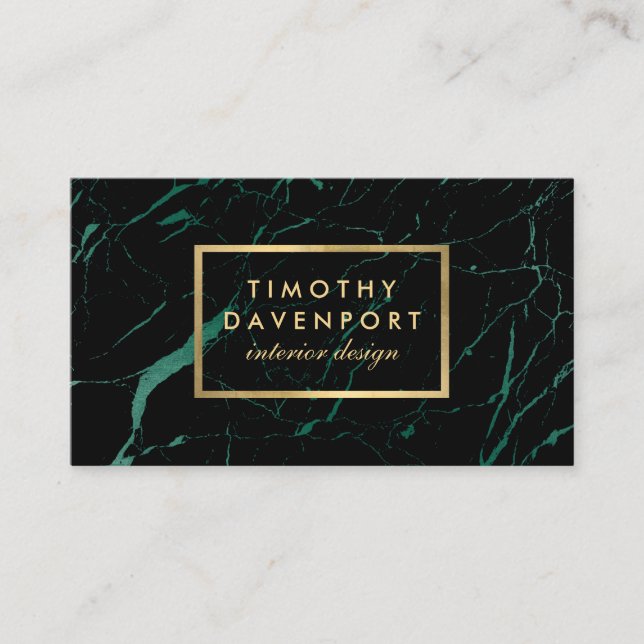 Carte De Visite Marbre noir et vert avec Faux Gold Text I (Devant)