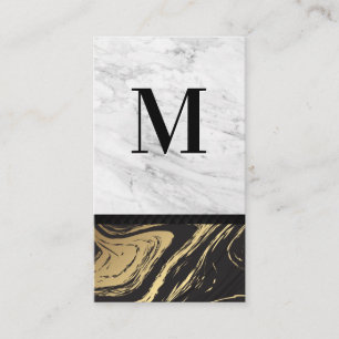 Carte De Visite Marbre noir or   Monogramme gravé Marbre blanc