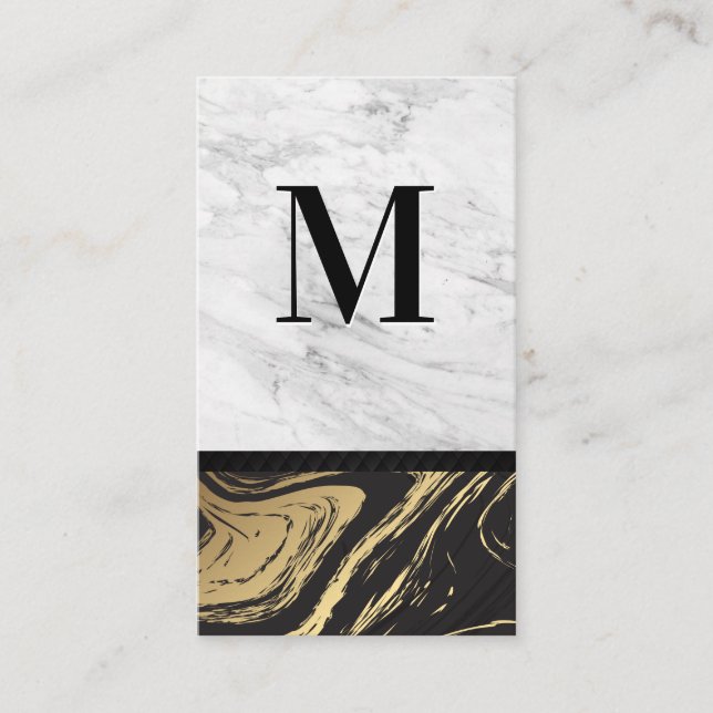Carte De Visite Marbre noir or | Monogramme gravé Marbre blanc (Devant)