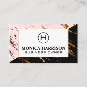 Carte De Visite Marbre noir rose   Speckled Gold   Monogramme