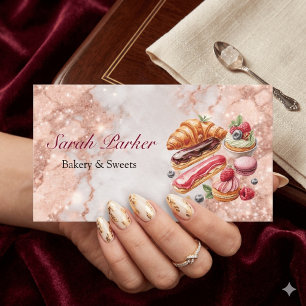 Carte De Visite marbre or rose Simple Boulangerie pâtisserie
