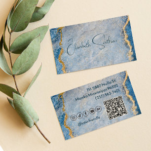 Carte De Visite Marbre Parties scintillant bleu et or Social Media