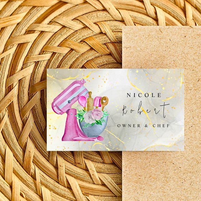 Carte De Visite marbre pâtisserie Chef boulangerie crème rose (Créateur téléchargé)