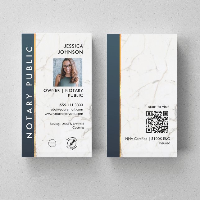 Carte De Visite Marbre professionnel Bleu & Or Noir Photo QR (Créateur téléchargé)