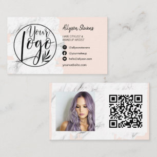 Carte De Visite Marbre rose brosse cheveux maquillage photo logo q