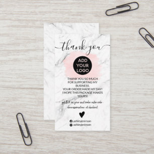 Carte De Visite Marbre rose brosse logo commander merci