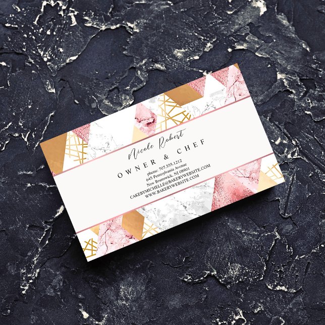 Carte De Visite marbre rose or Patisserie Pâtisserie Chef boulange (Créateur téléchargé)