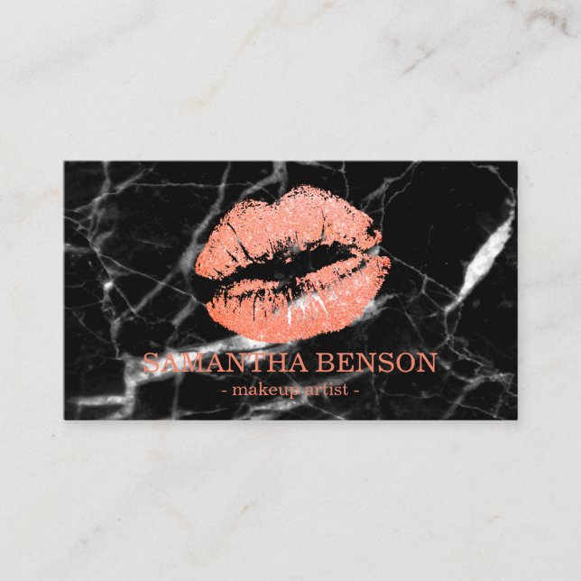 Carte De Visite Marbre tendance Rose Gold Lips maquillage Artiste (Devant)