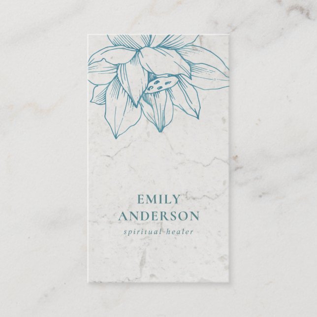 CARTE DE VISITE MARBRE TURQUOISE BLEU LOTUS SIMPLE REIKI SPIRITUEL (Devant)