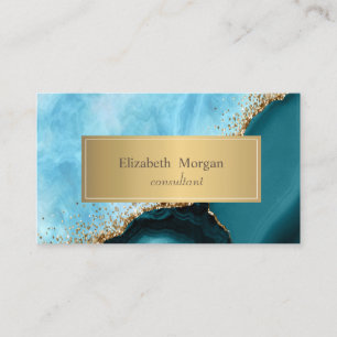 Carte De Visite Marbre turquoise pailleté or moderne élégant