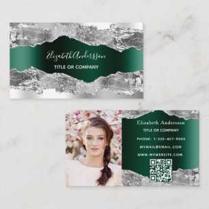 Carte De Visite Marbre vert émeraude argenté marbre QR code photo