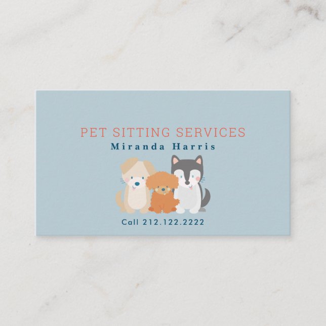 Carte De Visite Marche à chiens pour animaux domestiques bleu (Devant)