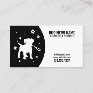 Carte De Visite Marche de Chien Silhouette Noir & Blanc Moderne