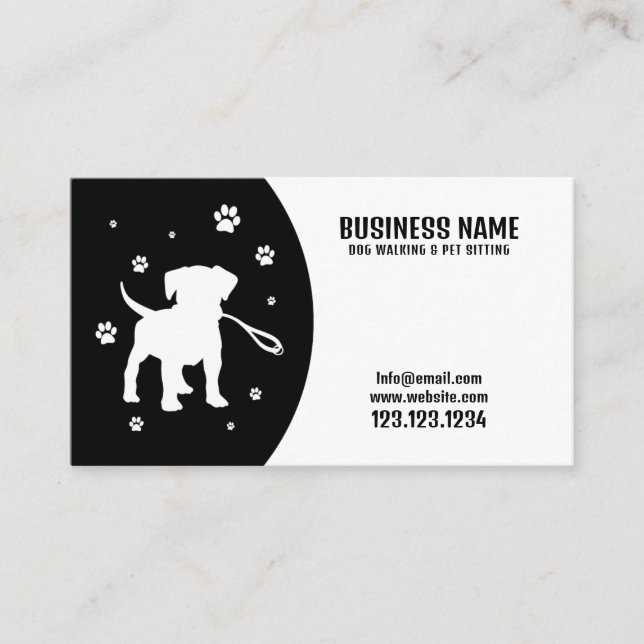 Carte De Visite Marche de Chien Silhouette Noir & Blanc Moderne (Devant)