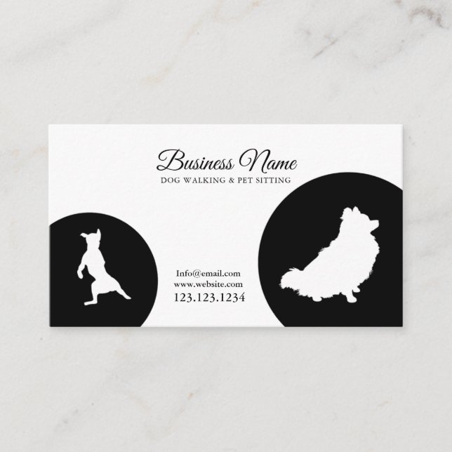 Carte De Visite Marche moderne Noir & Blanc Cute Silhouette Chien (Devant)