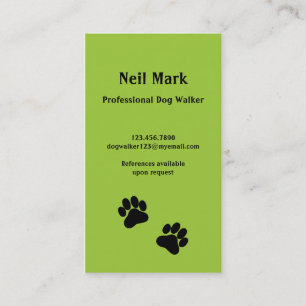 Carte De Visite Marcheur de chien d'empreinte de patte en vert