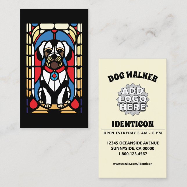 Carte De Visite marcheur de chien en vitrail (Devant / Derrière)