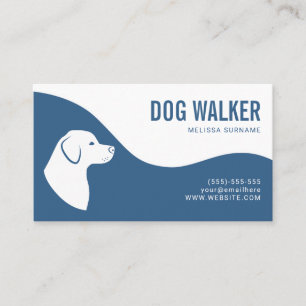 Carte De Visite Marcheur De Chien Silhouette Bleu Et Blanc