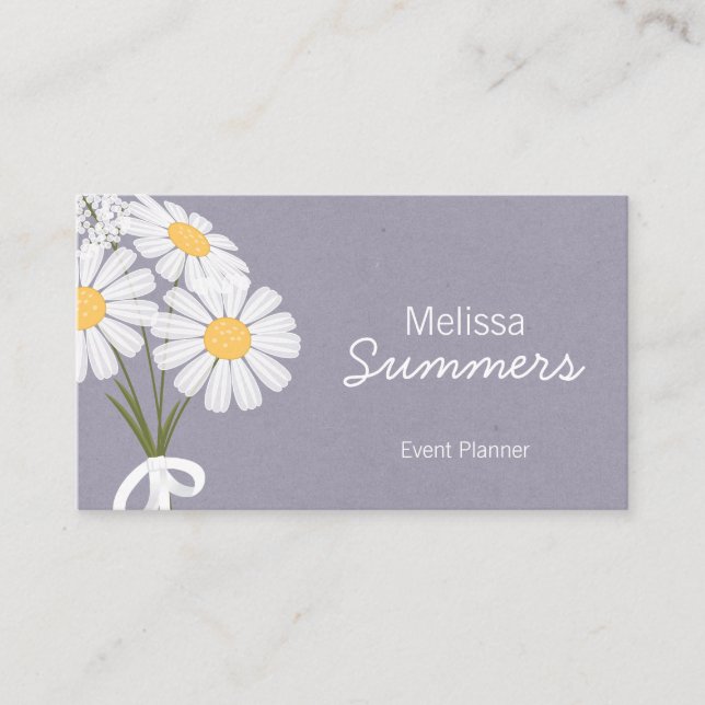Carte De Visite Marguerites blanches florales élégantes rustiques (Devant)