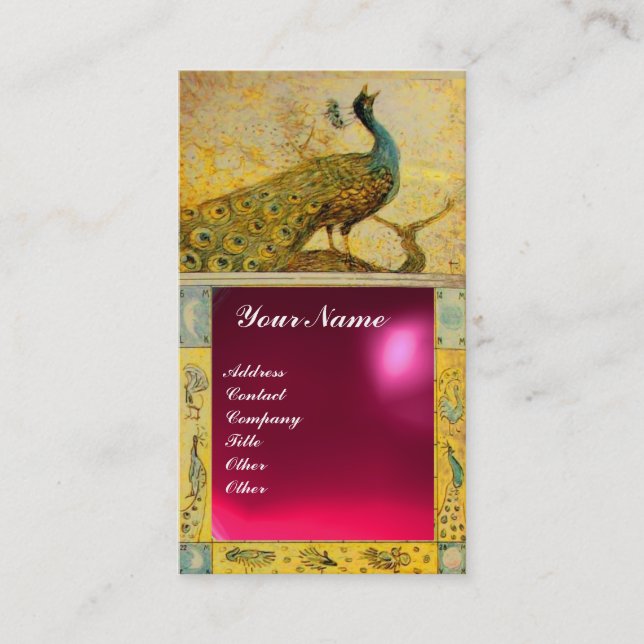 Carte De Visite MARIAGE AMOUR PAON MONOGRAMME jaune rose rouge rub (Devant)