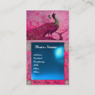 Carte De Visite MARIAGE AMOUR PAON MONOGRAMME rose bleu saphir