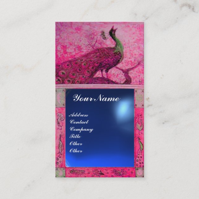 Carte De Visite MARIAGE AMOUR PAON MONOGRAMME rose  bleu saphir (Devant)