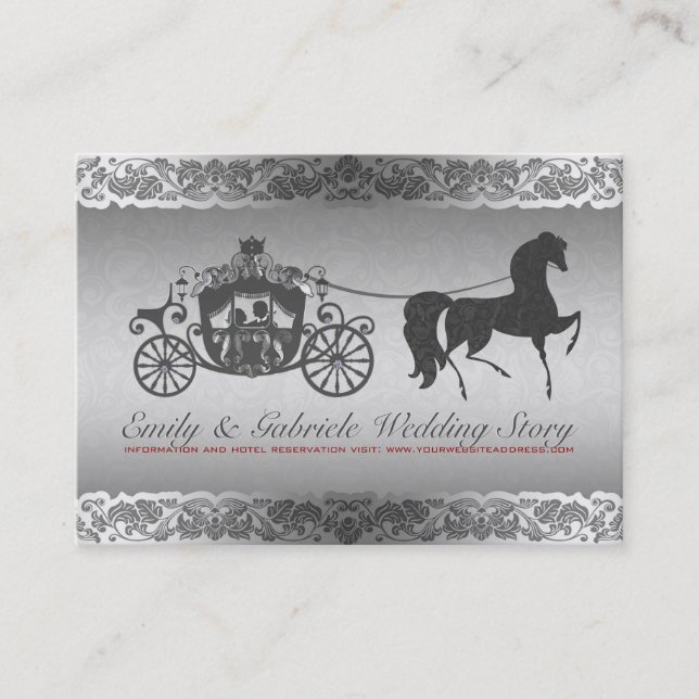 Carte De Visite Mariage Argent Et Noir Horse & Carriage Design (Devant)