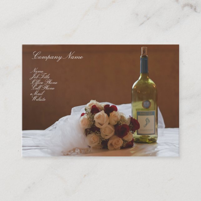 carte de visite mariage Bouquet & Bouteille de Vin (Devant)