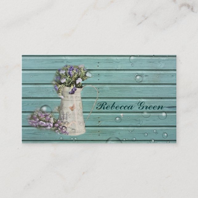 Carte De Visite mariage campagnard turquoise rustique en bois de c (Devant)