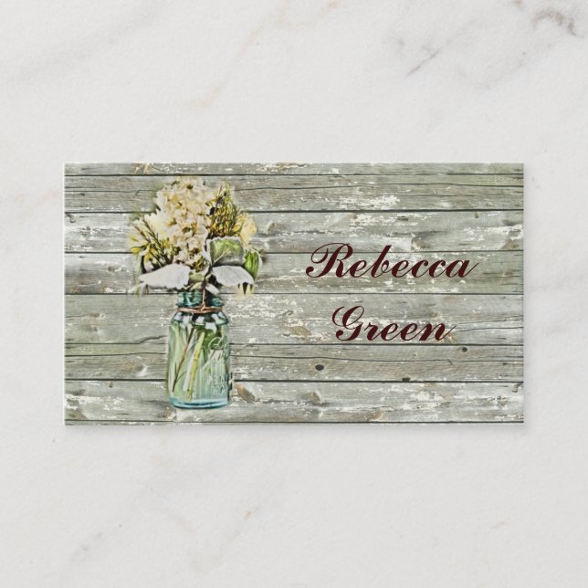 Carte De Visite mariage champêtre floral avec pot Mason (Devant)