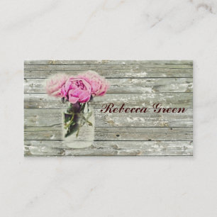 Carte De Visite mariage champêtre rustique avec rose en pot mason