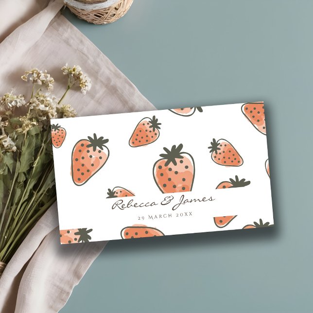 CARTE DE VISITE MARIAGE DE STRAWBERRIES DE COULEUR D'EAU ROUGE CUT (Créateur téléchargé)