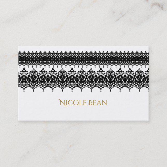 Carte De Visite Mariage Élégant à Dentelle Blanche et Noire (Devant)