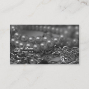 Carte De Visite Mariage Élégant Vintage Noir & Blanc Perles Chic